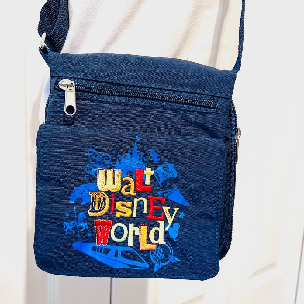 Disney Walt Disney World-Navy Blue/Multi Color Logo-Nylon-Unisex Small Crossbody